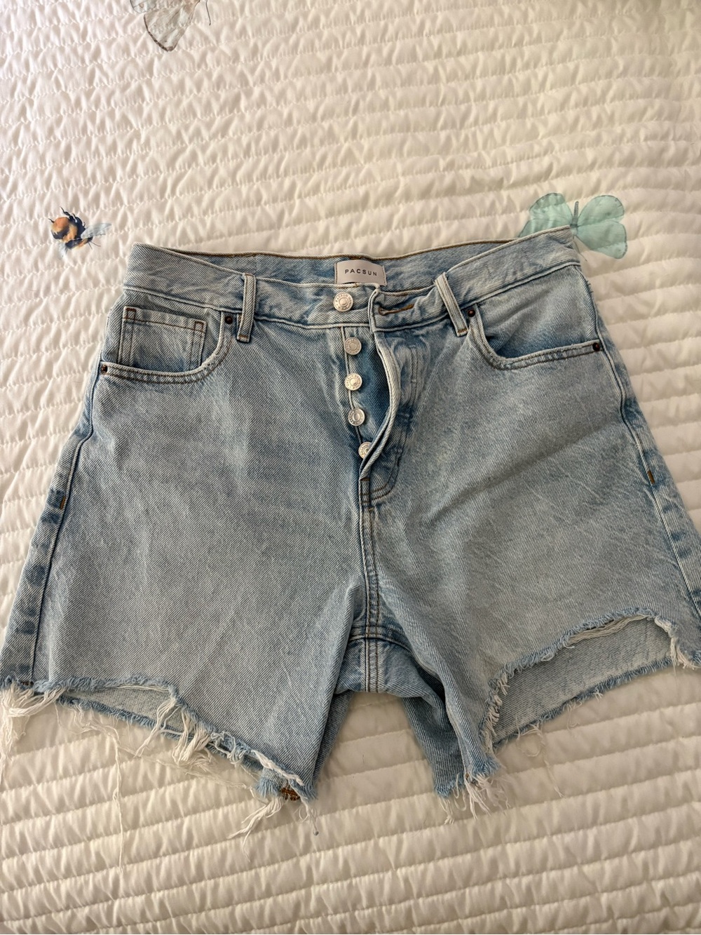PacSun Faded Light Blue High-Rise Button-Fly Denim Shorts